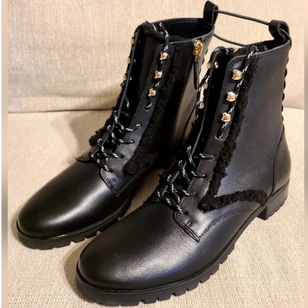 Kate Spade Black Combat Moto goth whimsical lace up Boots - 7